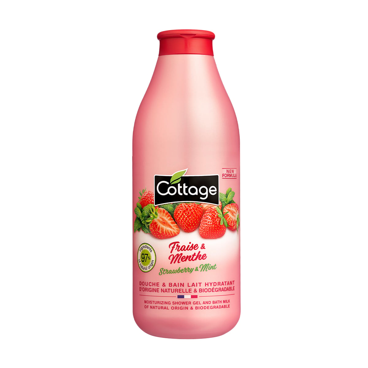 Зволожувальний гель для душу та молочко для ванни Cottage Moisturizing Shower Gel And Bath Milk, Strawberry &amp; Mint, 750 мл