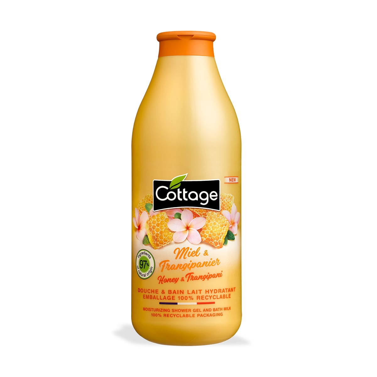 Зволожувальний гель для душу та молочко для ванни Cottage Moisturizing Shower Gel And Bath Milk, Honey &amp; Frangipani, 750 мл