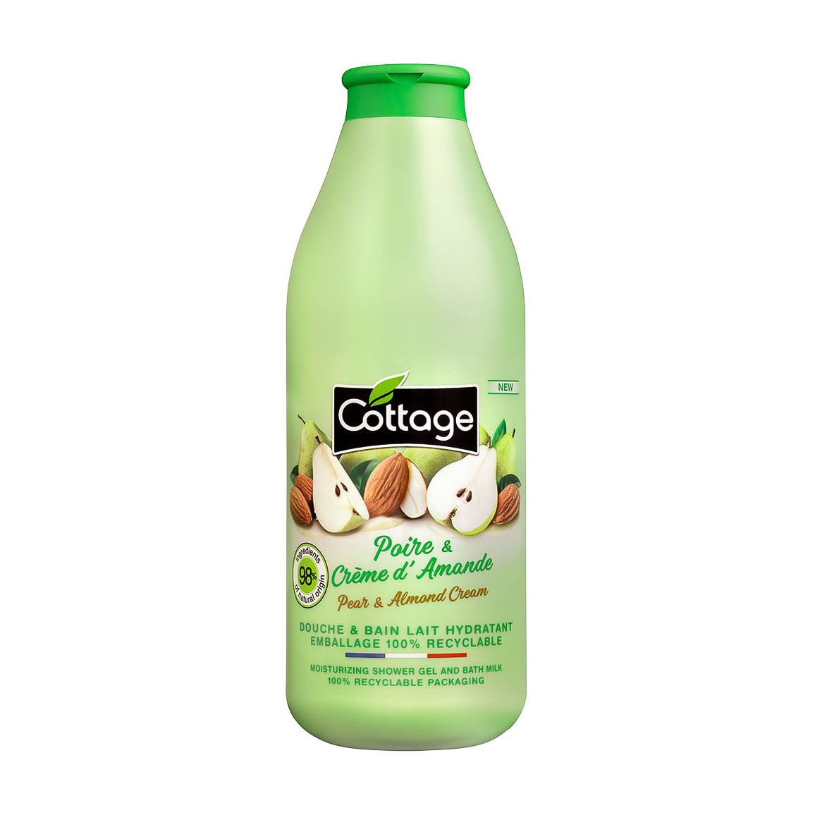 Зволожувальний гель для душу та молочко для ванни Cottage Moisturizing Shower Gel And Bath Milk, Pear &amp; Almond Cream, 750 мл