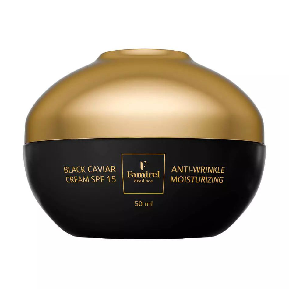 Зволожувальний крем для обличчя Famirel Black Caviar Anti-Wrinkle Moisturizing Cream, SPF 15, проти зморщок, з екстрактом чорної ікри, 50 мл