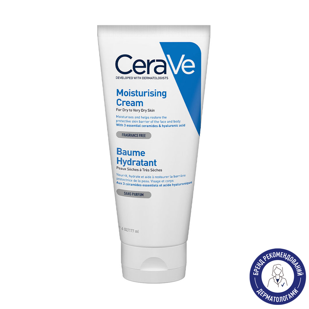 Зволожувальний крем для обличчя та тіла CeraVe Moisturizing Cream  для сухої та дуже сухої шкіри, 177 мл