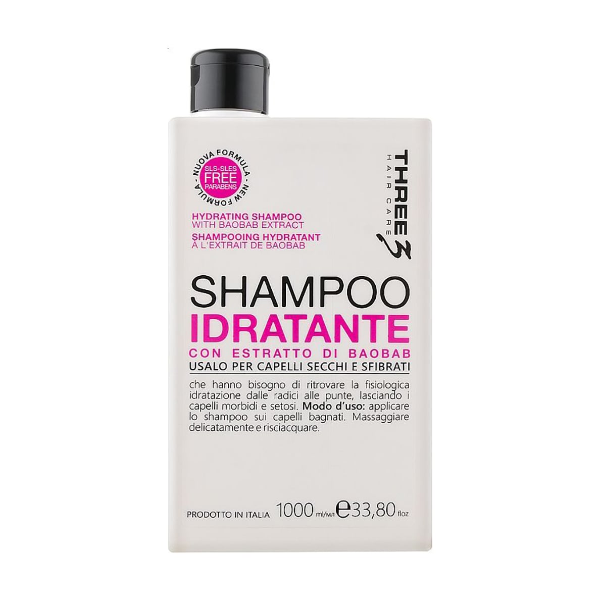 Зволожувальний шампунь для волосся Faipa Roma Three Hair Care Hydrating Shampoo з екстрактом баобабу, 1 л