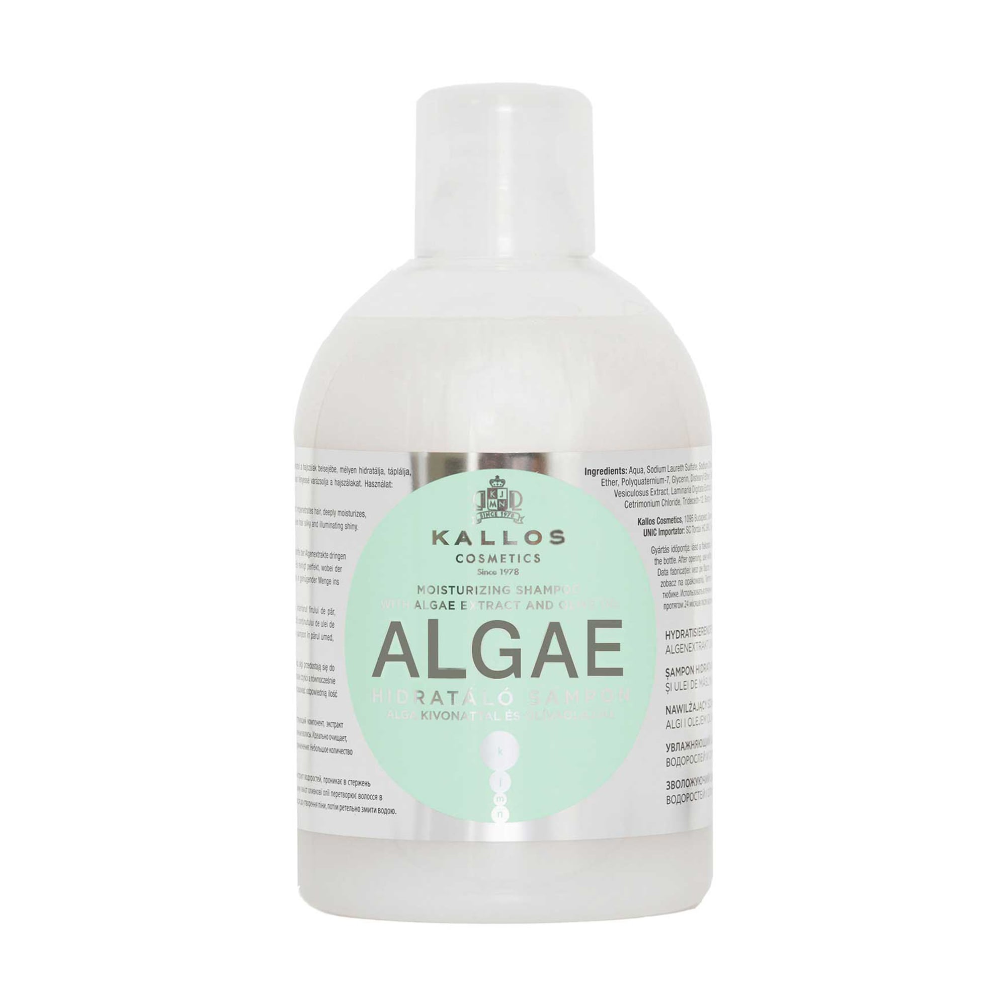 Зволожувальний шампунь для волосся Kallos Cosmetics Algae Moisturizing Shampoo з екстрактом водоростей та оливковою олією, 1 л