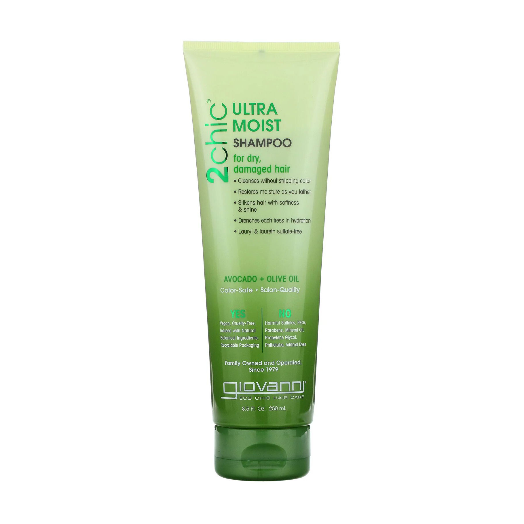 Зволожувальний шампунь Giovanni 2chic Ultra-Moist Shampoo Avocado &amp; Olive Oil для сухого та пошкодженого волосся, з оливковою олією та авокадо, 250 мл
