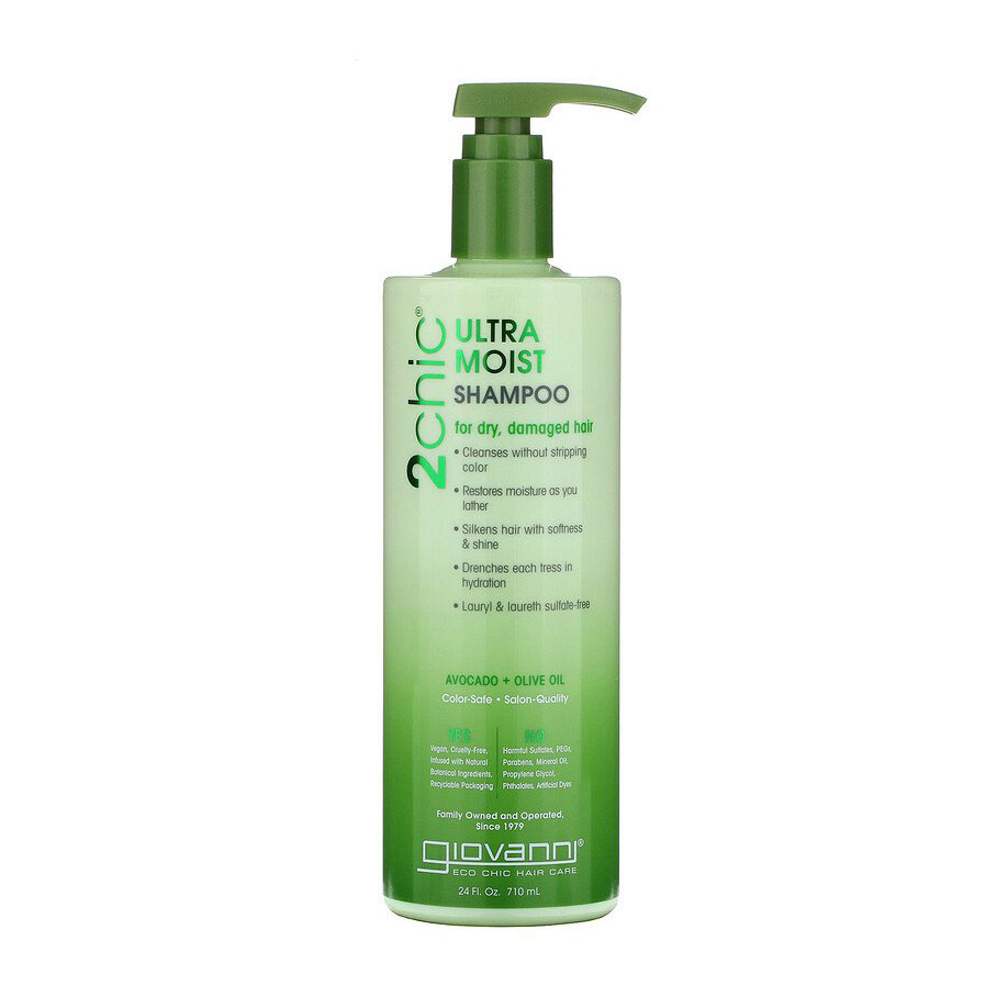 Зволожувальний шампунь Giovanni 2chic Ultra-Moist Shampoo Avocado &amp; Olive Oil для сухого та пошкодженого волосся, з оливковою олією та авокадо, 710 мл