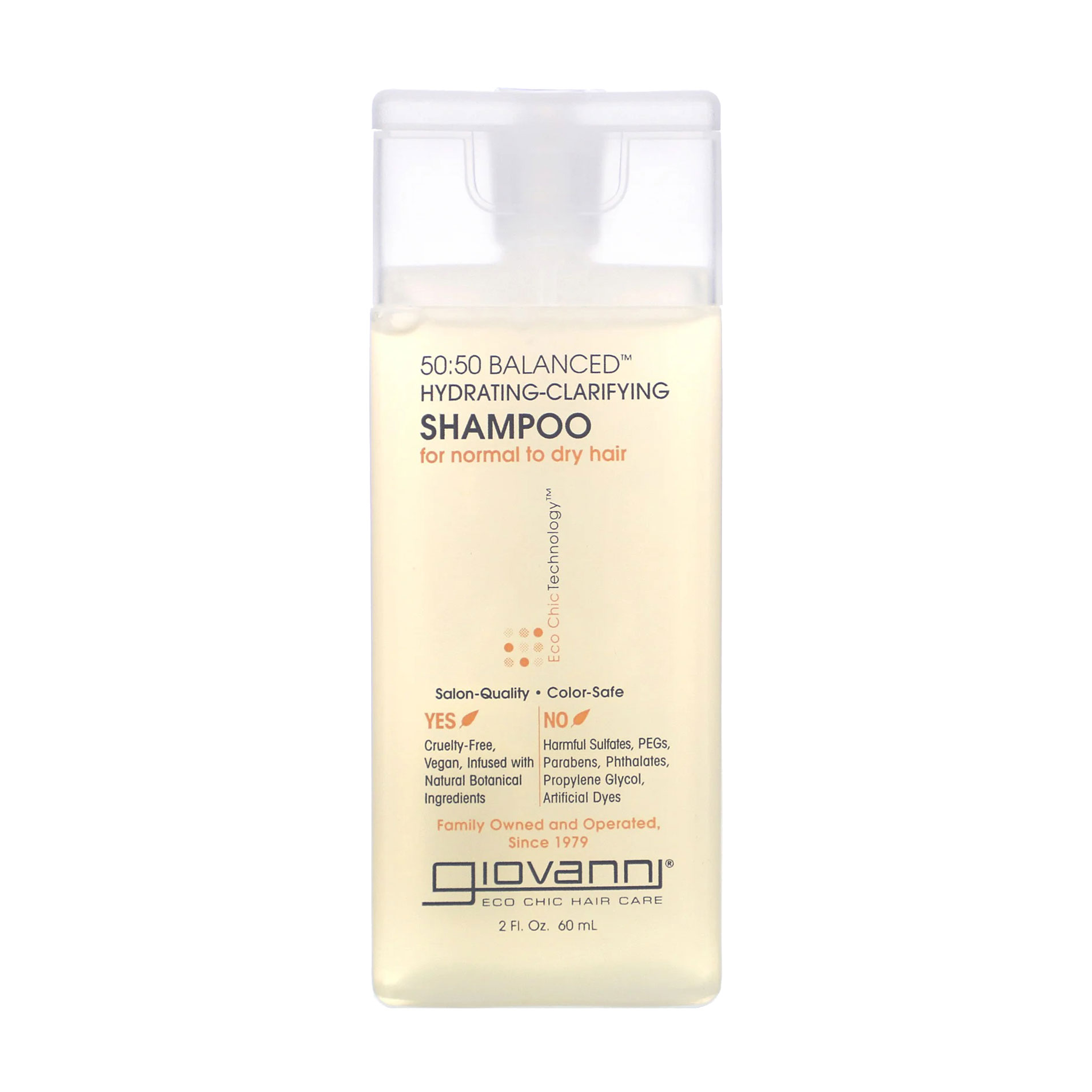 Зволожувальний шампунь Giovanni Eco Chic Technology Hydrating-Clarifying 50:50 Balanced Shampoo для нормального та сухого волосся, 60 мл