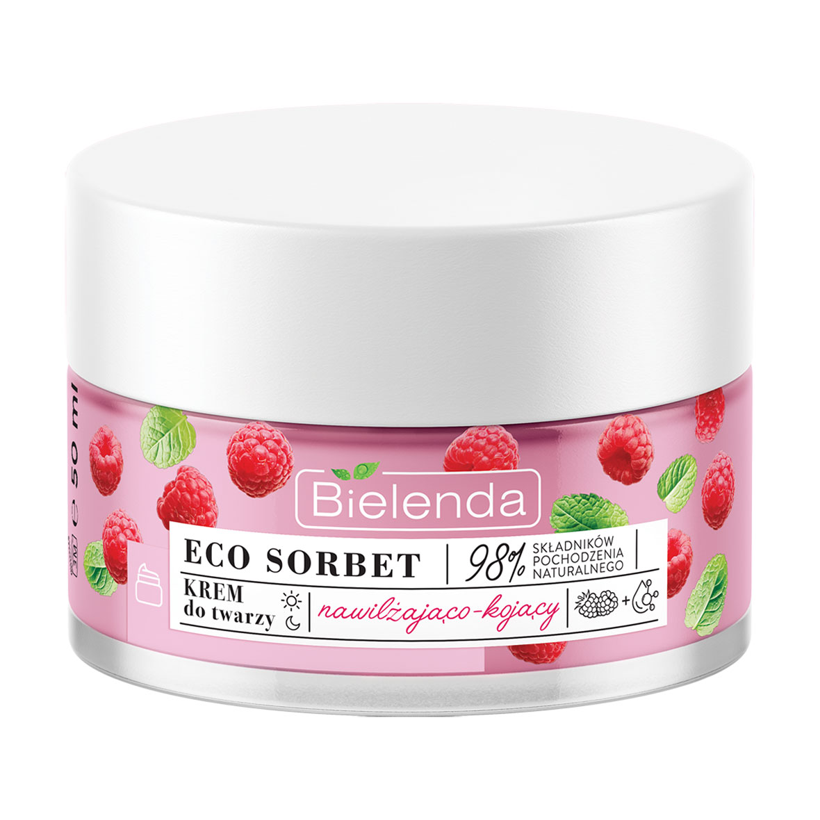 Зволожувальний та заспокійливий крем для обличчя Bielenda Eco Sorbet Moisturizing &amp; Soothing Face Cream з екстрактом малини, 50 мл