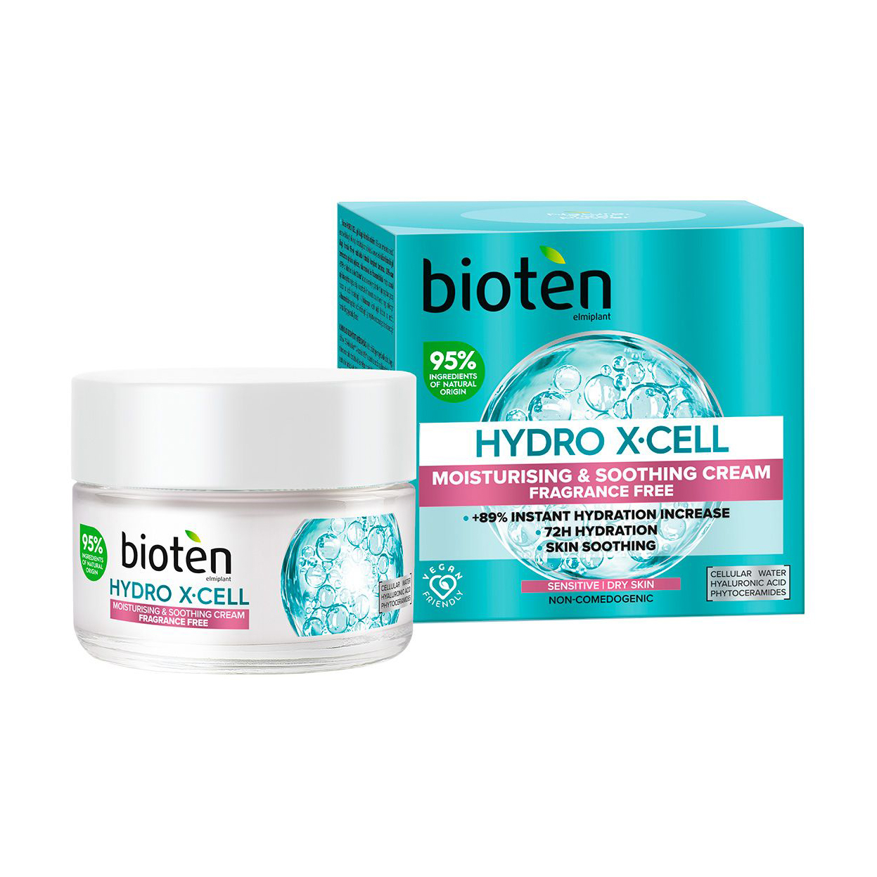 Зволожувальний та заспокійливий крем для обличчя Bioten Hydro X-Cell Moisturising &amp; Soothing Cream для сухої та чутливої шкіри, 50 мл