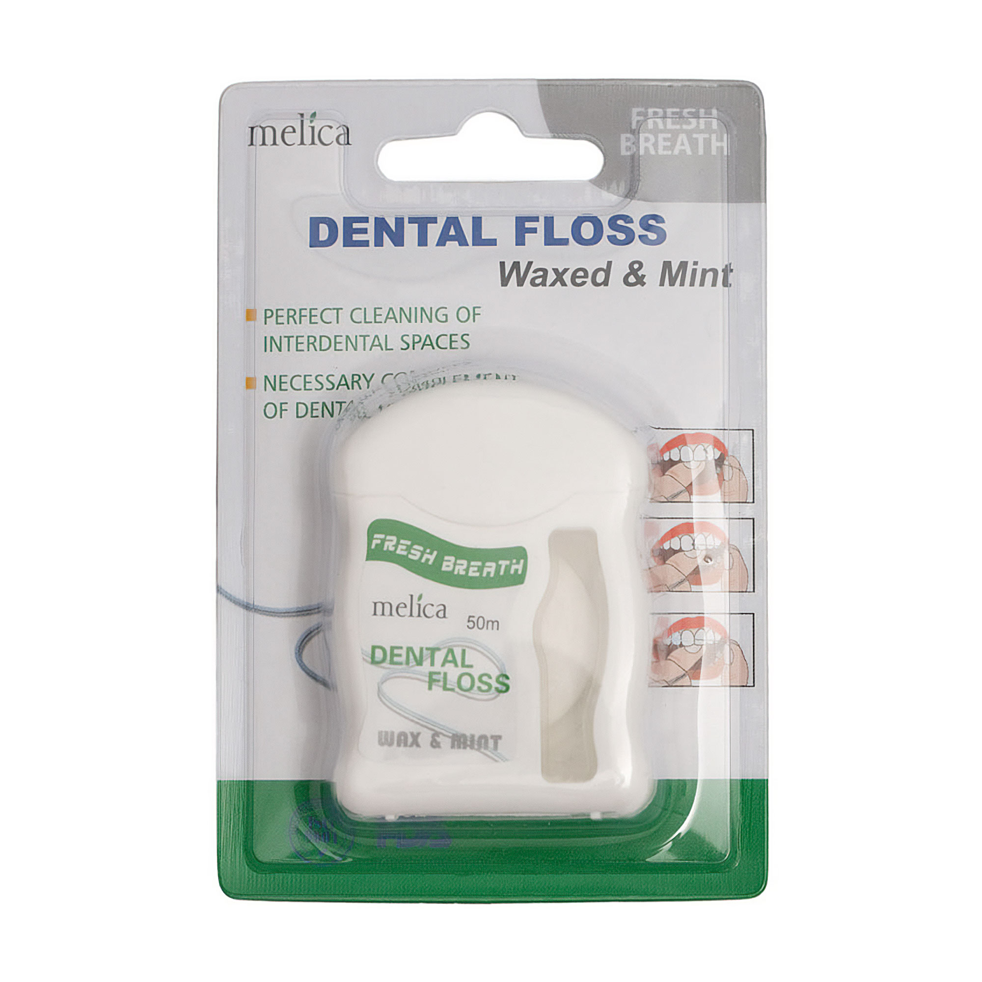 Зyбна нитка Melica Organic Dental Floss з воском та м'ятою, 50 м