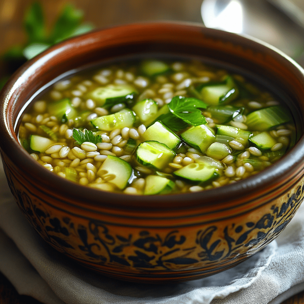 Классический рецепт рассольника с перловкой и огурцами.1
