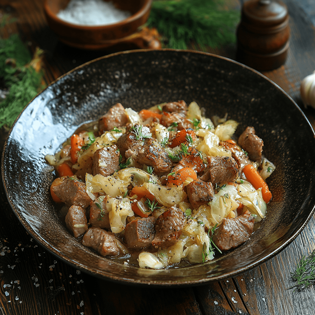 Рецепт мяса с капустой для вкусного обеда