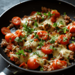 Рецепт мяса с сыром и помидорами на сковороде.1