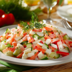 Рецепт салата с крабовыми палочками и овощами.1