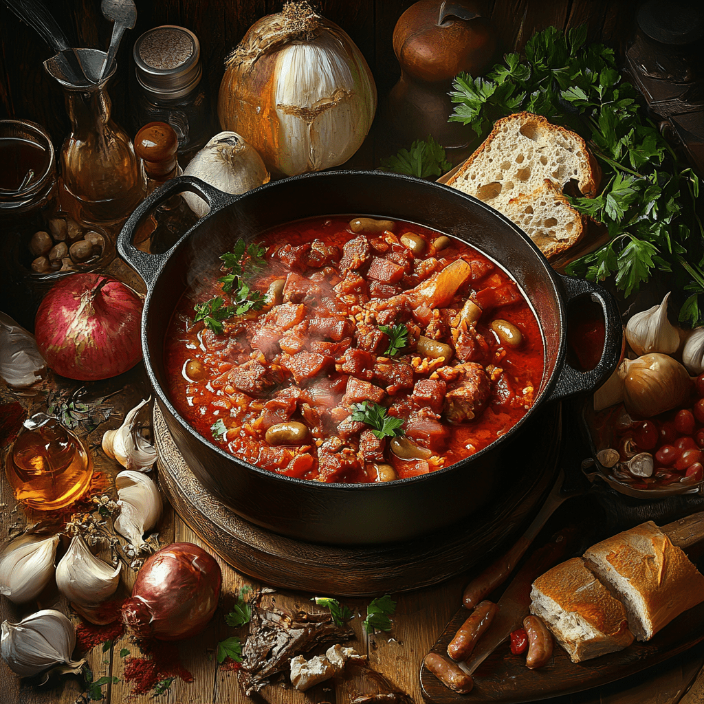 Пошаговый процесс приготовления сборной солянки с мясом и колбасами