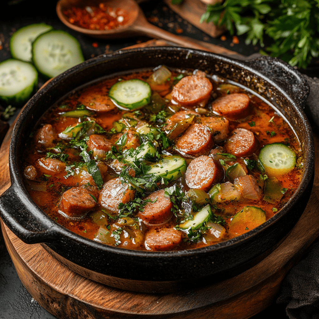 Рецепт солянки с колбасой и огурцами шаг за шагом